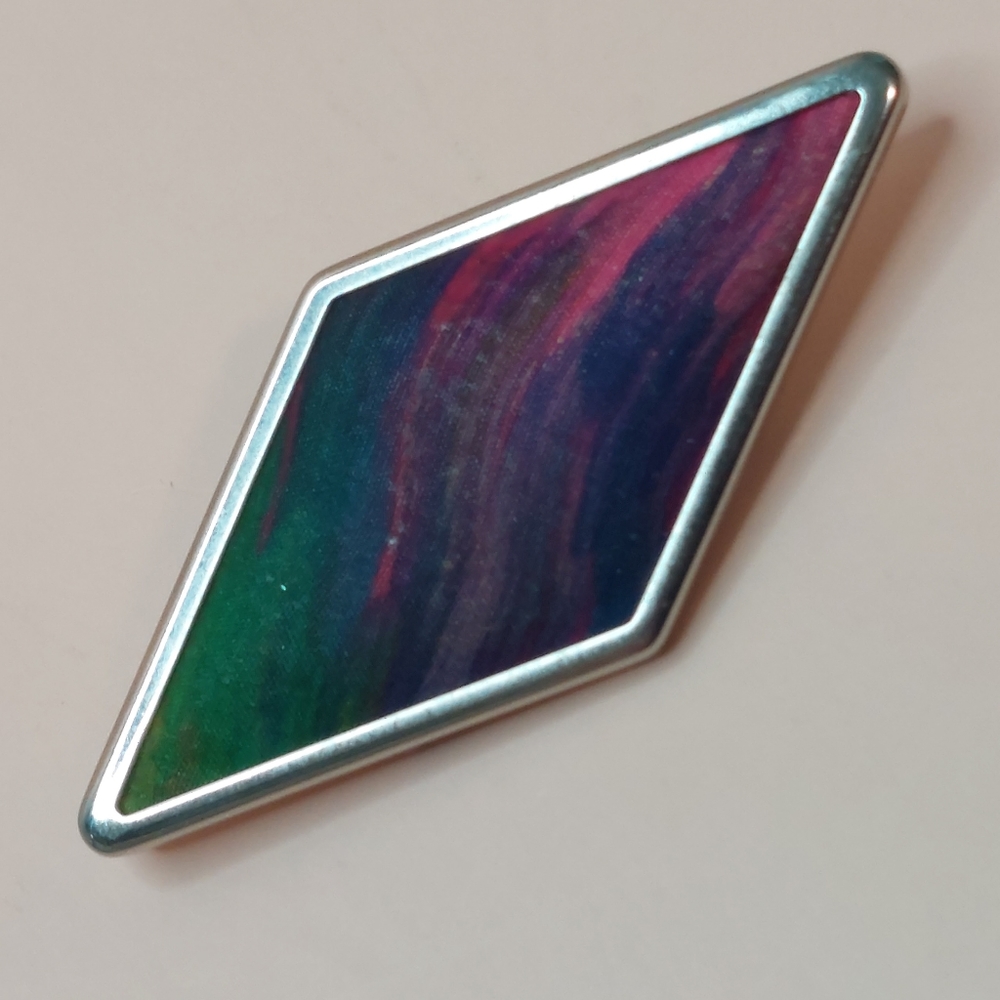 2 Inch Uhlig Silk Fabric Pin Vintage Silver Tone